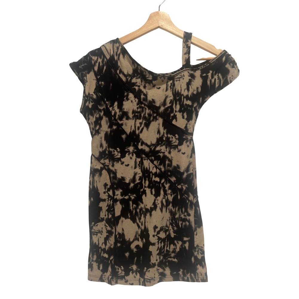 Windsor Top Black Tan Tie Dye Asymmetrical Cold Shoulder Vintage Y2K Style Small
